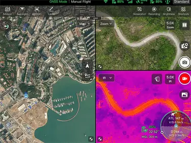 EVO Max 4T controller displaying a thermal IR feed and a visual feed side by side